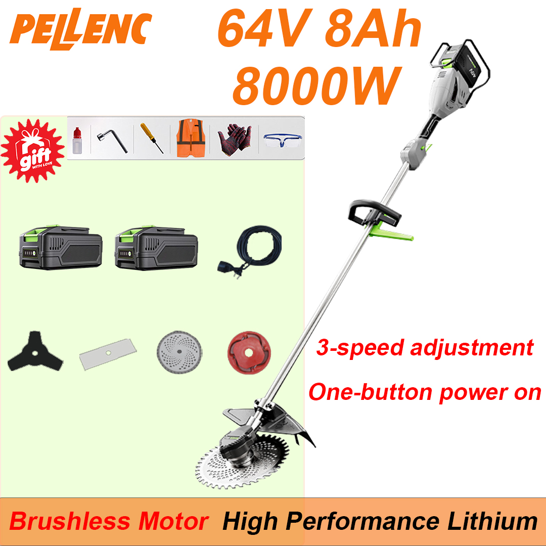 Bateria de lítio 64V 8.0Ah * 2, cabeça funcional substituível * 4, carregador rápido * 1, bolsa de ferramentas * 1, manual de instruções * 1 8000 W de alta potência, função de comutação de três velocidades adicionada, início com um botão Um único botão, pode funcionar continuamente por 14 horas. , cinco anos de garantia.